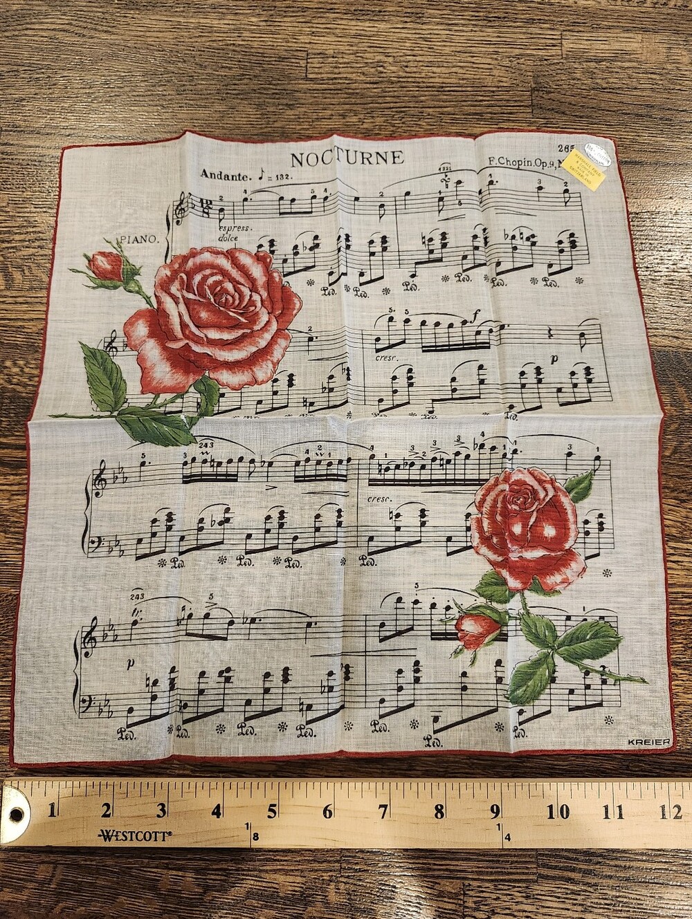 NWT Vintage Chopin Nocturne Sheet Music Cotton Handkerchief 12x13